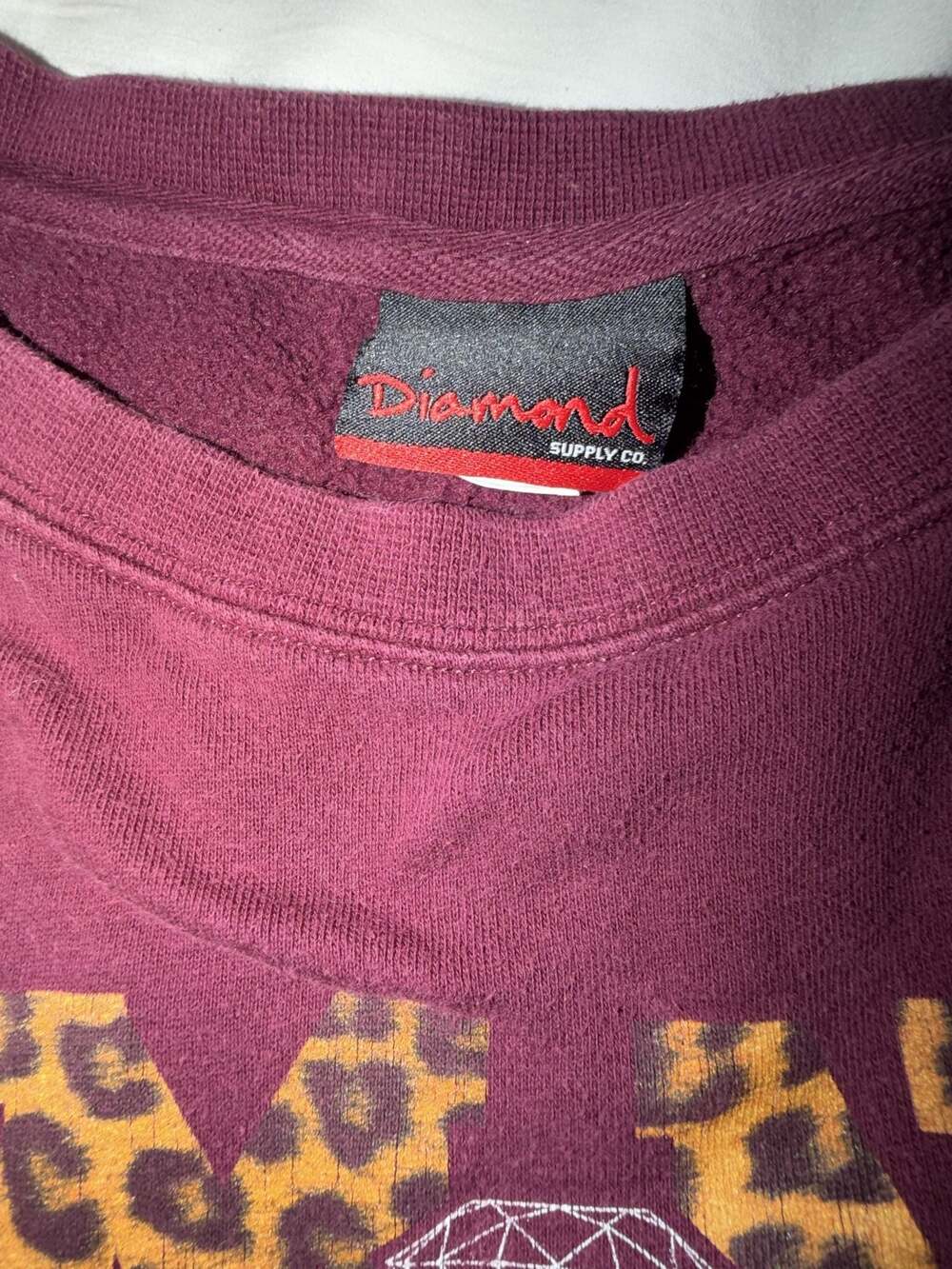 Diamond Supply Co. Maroon Leopard Logo Pullover Sweatshirt Medium - Picture 3 of 4